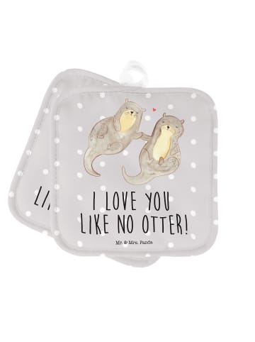 Mr. & Mrs. Panda Ofenhandschuhe Otter Hände halten mit Spruch in Grau Pastell