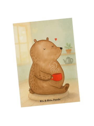 Mr. & Mrs. Panda Ansichtskarte Bär Morgenkaffee Design ohne Spruch in Weiß