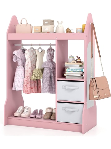 COSTWAY Kindergarderobe mit Spiegel 81 x 38 x 107 cm in Rosa