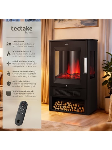 tectake Standkamin, App und Fernbedienung, 900/1800 W, 3D-Flammeneffekt