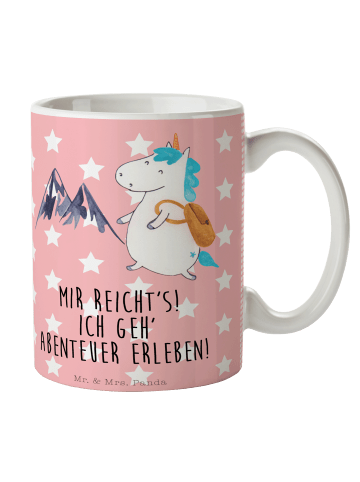 Mr. & Mrs. Panda Kaffeetasse Einhorn Bergsteiger mit Spruch in Rot Pastell
