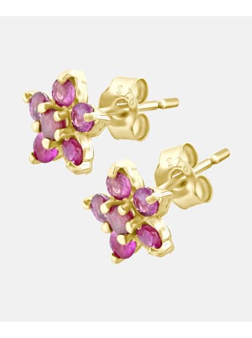 Vanlere Ohrstecker aus 375 Gelbgold mit Rubin Blumen-Design