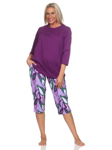 NORMANN Kurzarm Schlafanzug Capri Pyjama in lila