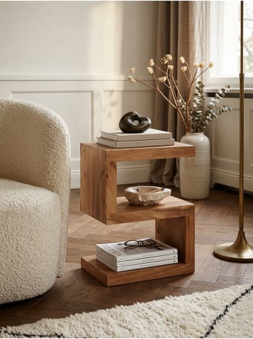 KADIMA DESIGN Beistelltisch S-Cube: Sheesham-Holz, S-Form, 44x30 cm, 60 cm Höhe in Beige