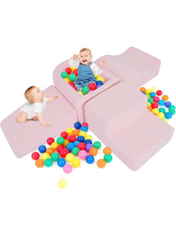 COSTWAY 5 tlg. Schaumstoffbausteine mit Bällebad Sherpa-Stoff in Rosa