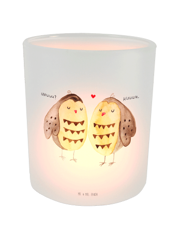 Mr. & Mrs. Panda Glas Windlicht Eulen Liebe ohne Spruch in Transparent