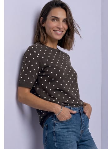 Street One Kurzarm Feinstrickpullover mit Rundhals und Muster in Black Coffee