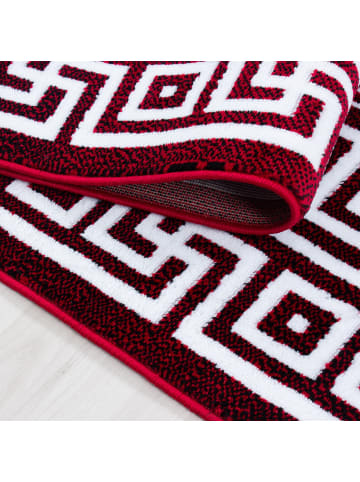 KADIMA DESIGN Teppich Kurzflor Waschbar Mäander DRAU Strapazierfähig OEKO-TEX in Rot