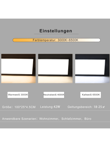 ZMH LED Deckenleuchte in Schwarz Dimmbar Modern Küchenlampe 42W L 100cm