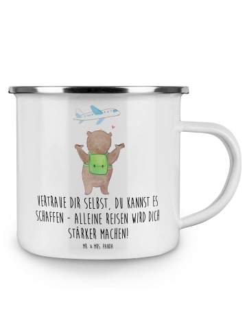 Mr. & Mrs. Panda Emaille Tasse Alleine Reisen unternehmen mit Sp... in Weiß