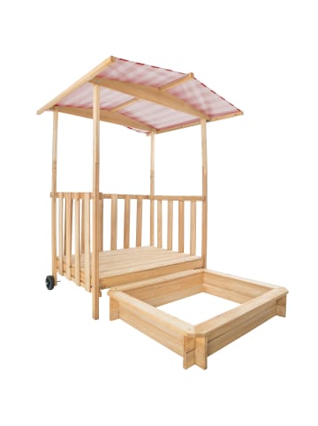 tectake Holzsandkasten, 106 x 105 x 137 cm, mit Sitzflächen und Sonnendach