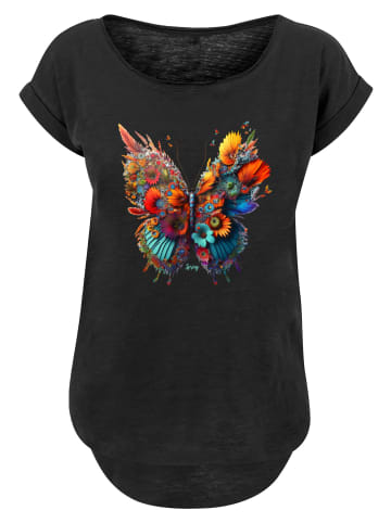 F4NT4STIC Long Cut T-Shirt Schmetterling Blumen in schwarz