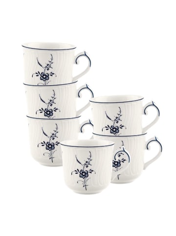 Villeroy & Boch 6er Set Kaffeetassen Vieux Luxembourg in Weiß-Blau 120 ml in weiß-blau