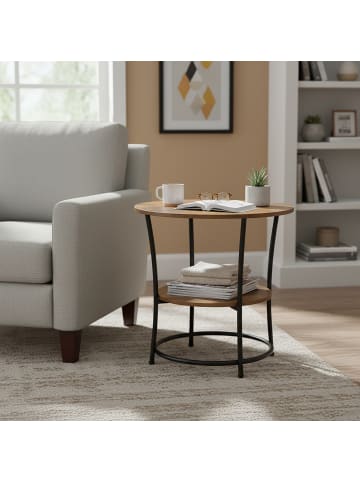 relaxdays Beistelltisch in Braun/ Schwarz - (H)55 x Ø 55 cm