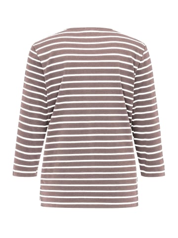 GOLDNER Jerseyshirt mit Rundhals in taupe / weiß / geringelt