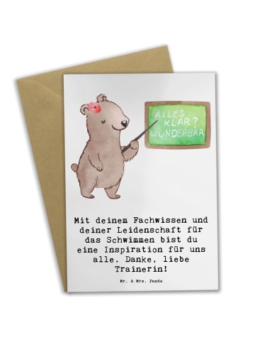 Mr. & Mrs. Panda Grußkarte Schwimmen Trainerin Inspiration mit S... in Weiß