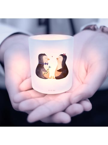 Mr. & Mrs. Panda Glas Teelichthalter Pinguin Pärchen ohne Spruch in Transparent