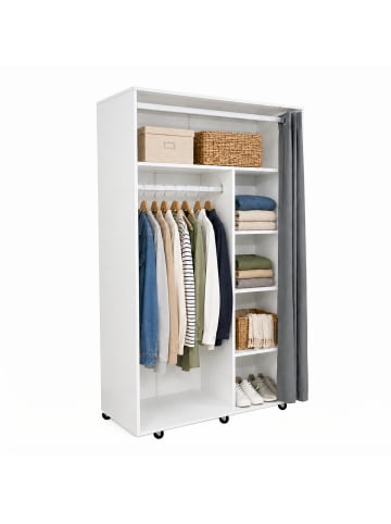 VCM Kleiderschrank mit Stange auf Rollen 100 cm Ostila in Weiß