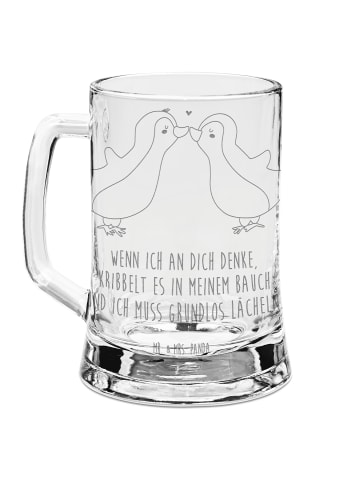 Mr. & Mrs. Panda Gravur Bierkrug Pinguine Kuss mit Spruch in Transparent