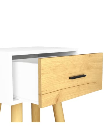 VCM  Nachttisch mit Schublade 45x30x56 cm Singol L in Weiß / Honig-Eiche
