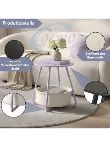 Coemo Beistelltisch Kosi mit Canvas Korb - Metallgestell mit Stoffkorb in Lila