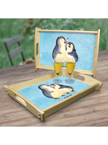 Mr. & Mrs. Panda Servier Tablett Pinguin umarmen ohne Spruch in Eisblau