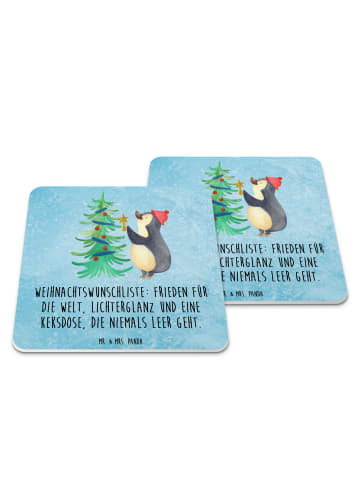 Mr. & Mrs. Panda Untersetzer für Gläser Pinguin Weihnachtsbaum m... in Eisblau