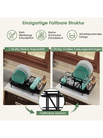 COSTWAY 2-stöckiger Geschirrkorb in Schwarz