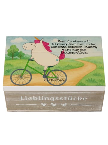 Mr. & Mrs. Panda Box Einhorn Radfahrer Design mit Spruch in Weiß