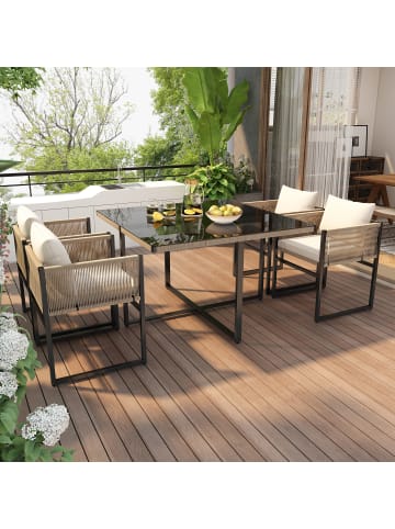 ABRIHOME Garten Essgruppe in Beige 5-tlg mit Tisch 4 Stühlen Sicherheitsglas