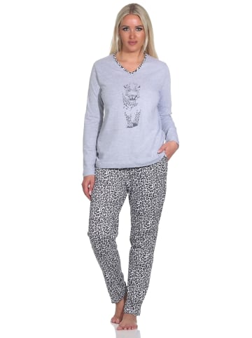 NORMANN Langarm Pyjama Schlafanzug Hose AnimalprintLook in grau