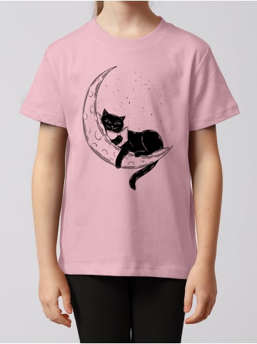 wat? Apparel T-Shirt Katze auf dem Mond in Rosa