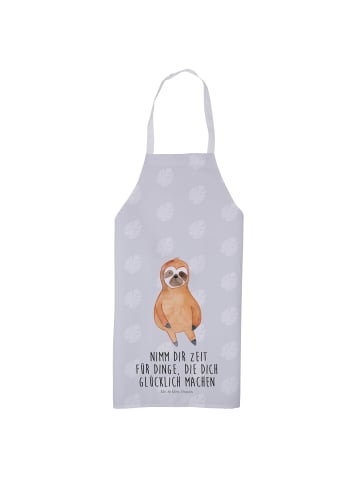 Mr. & Mrs. Panda Backschürze Faultier Zufrieden mit Spruch in Grau Pastell