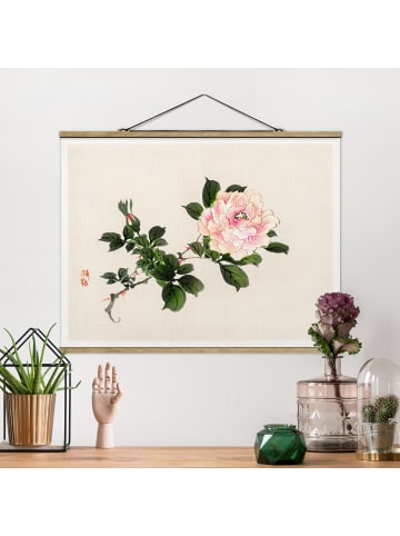 WALLART Stoffbild - Asiatische Vintage Zeichnung Rosa Rose in Rosa