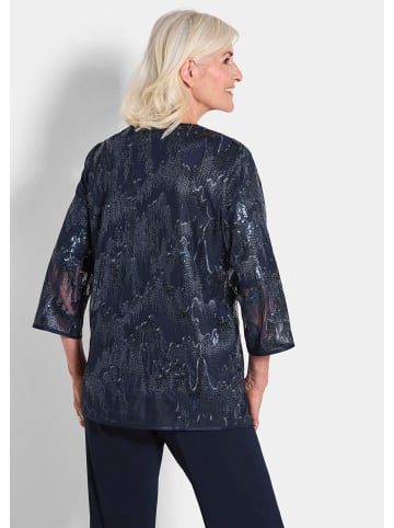 GOLDNER Kurzgröße:  Elegante Pailletten-Jacke, V-Ausschnitt in marine
