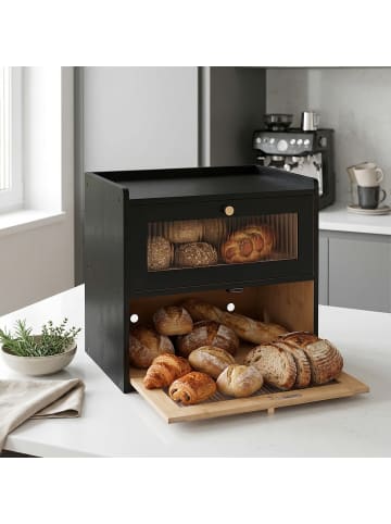 relaxdays Brotkasten in Schwarz – (B)36,5 x (H)34 x (T)24 cm