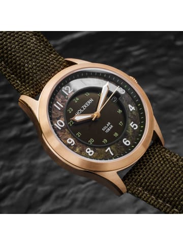 Holzkern Solaruhr für Damen und Herren Wildlight Moos/Goldfarben