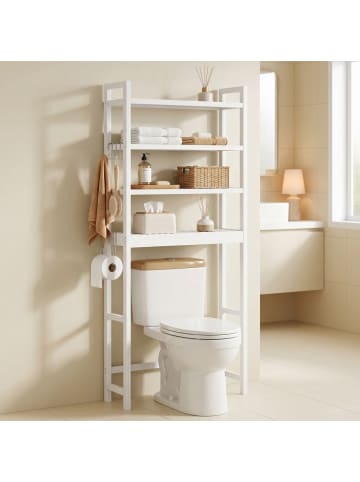 SONGMICS Badregal Toilettenregal Bambou in Wolkenweiß - (B)63 x (H)185 x (T)26 cm