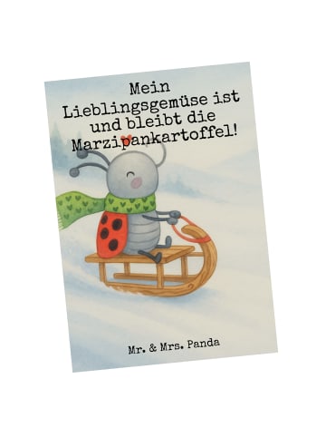 Mr. & Mrs. Panda Postkarte Smörle Rodeln Design mit Spruch in Weiß