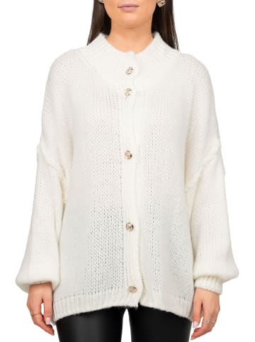 Reichstadt Damen Relaxed Fit Strickjacke Oversized-Look in White