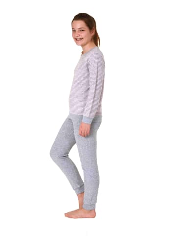 NORMANN Frottee Pyjama langarm Bündchen Schlafanzug Herz - 71579 in Grau