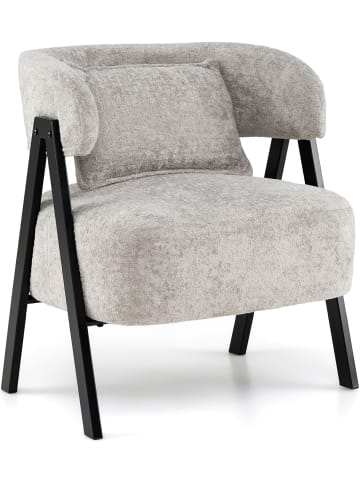 COSTWAY Sessel Kunstfell mit Lendenkissen in Grau