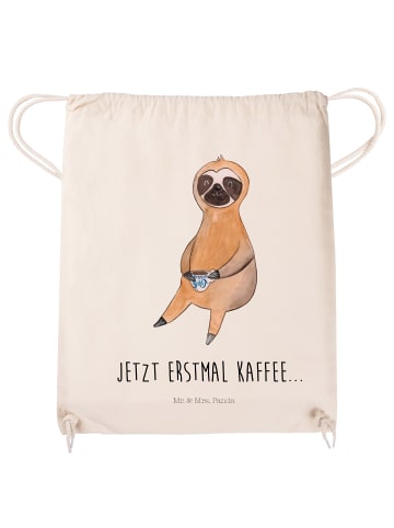 Mr. & Mrs. Panda Gym-Rucksack Faultier Kaffee mit Spruch in Creme