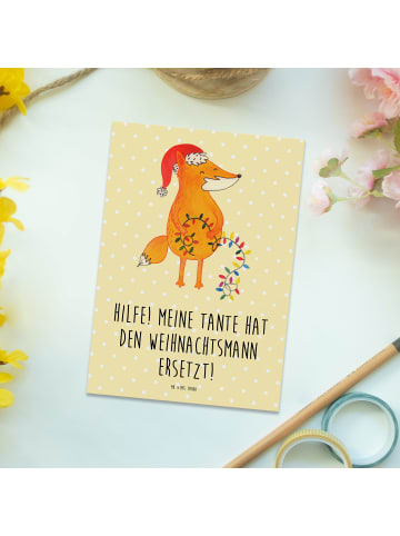 Mr. & Mrs. Panda Postkarte Tante Weihnachten mit Spruch in Gelb Pastell
