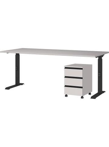 KADIMA DESIGN Büro-Set, Schreibtisch & Rollcontainer, Einstellbar 68-91 cm in Greige-Schwarz
