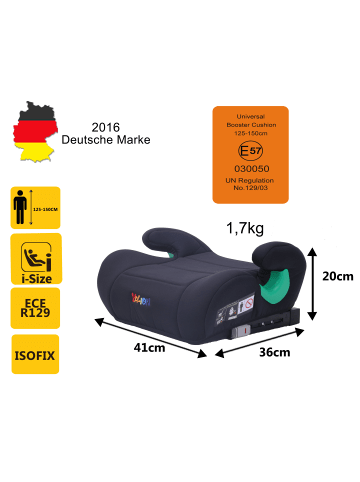 Yalion YALION Kindersitzerhöhung mit ISOFIX – ECE R129 (i-Size)Autositzerhöhung