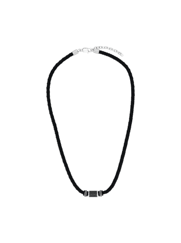 Tom Tailor Kette mit Anhänger Edelstahl, Carbon, Leder, Kautschuk in silber