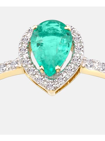 Diamant L'éternel Cluster-Ring aus 750 Gelbgold mit Diamant mit Smaragd