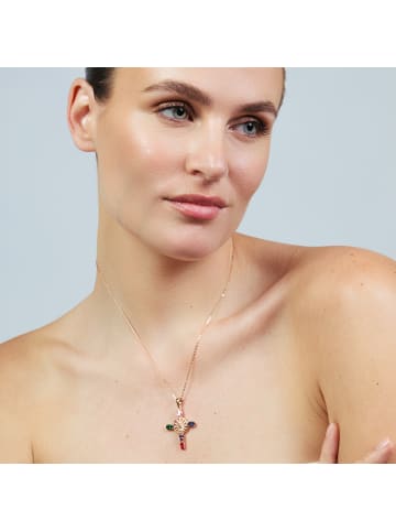 Luxenter necklace in metal alloy and multicoloured zirconia finished 18k rose gold -Cross