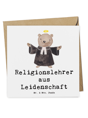 Mr. & Mrs. Panda Grußkarte Religionslehrer Leidenschaft mit Spruch in Weiß